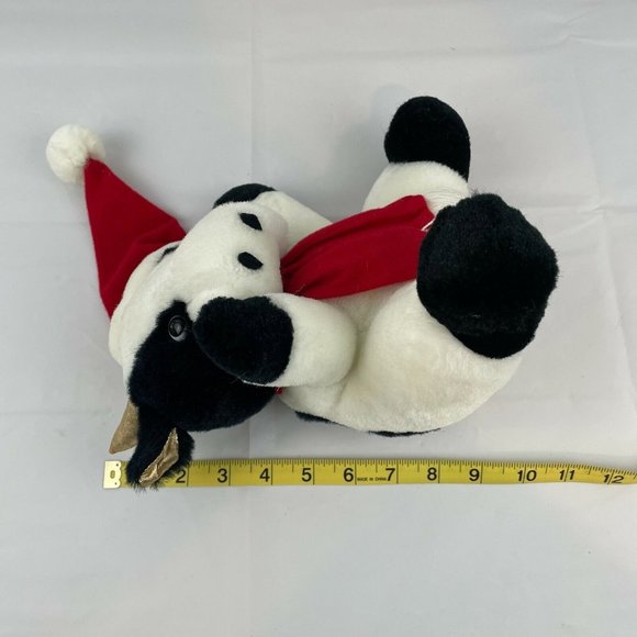 Black & White Cow 10" Plush Stuffed Animal Gold Horns Red Christmas Hat Scarf - Picture 4 of 5